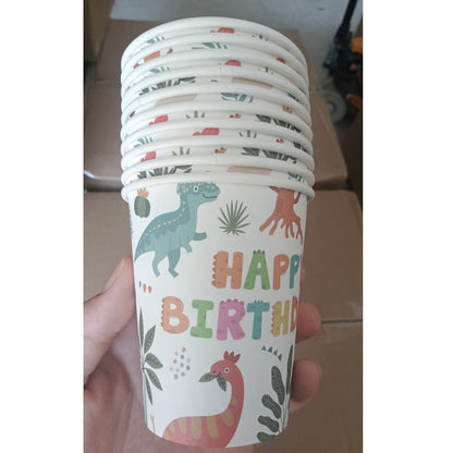 Set 10 Pahare, Klevo, Imprimeu cu Dinozaurii, din Carton, 250 ml, 7.5 x 8.5 x 5.2 cm, Multicolor