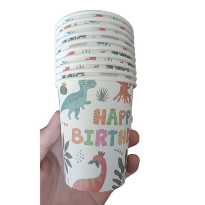 Set 10 Pahare, Klevo, Imprimeu cu Dinozaurii, din Carton, 250 ml, 7.5 x 8.5 x 5.2 cm, Multicolor