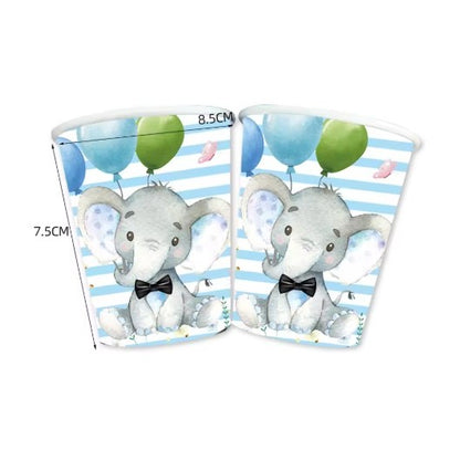 Set 10 Pahare, Klevo, Imprimeu Elefant, din Carton, 7.5 x 8.5 cm, Albastru