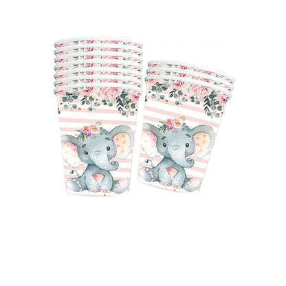 Set 10 Pahare, Klevo, Imprimeu Elefant, din Carton, 7.5 x 8.5 cm, Roz