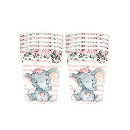 Set 10 Pahare, Klevo, Imprimeu Elefant, din Carton, 7.5 x 8.5 cm, Roz