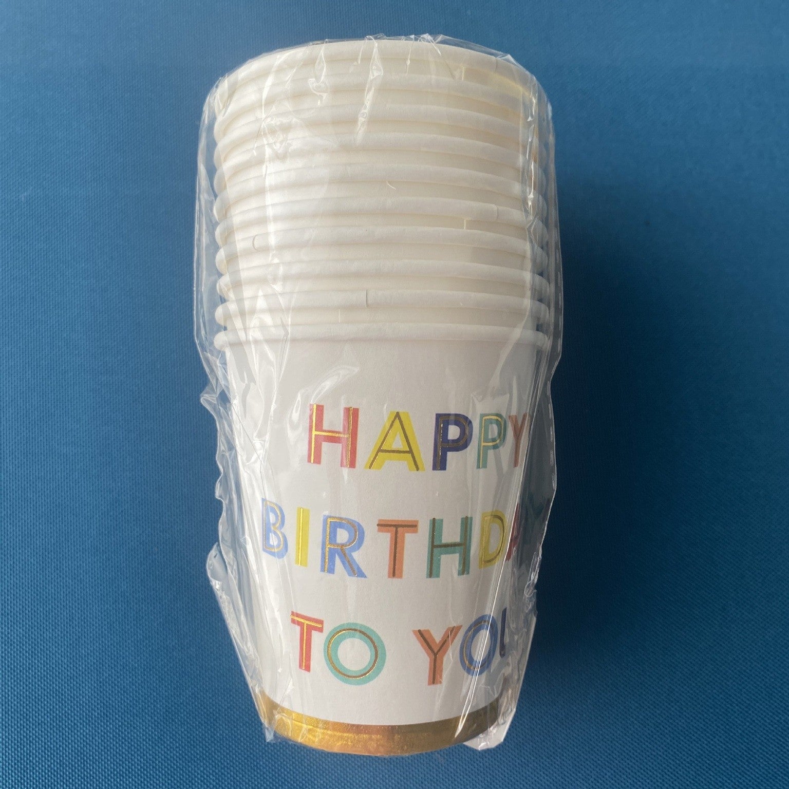 Set 10 Pahare, Klevo, Imprimeu Happy Birthday to You, din Carton, 250 ml, 7.5 x 8.5 x 5.2 cm, Multicolor