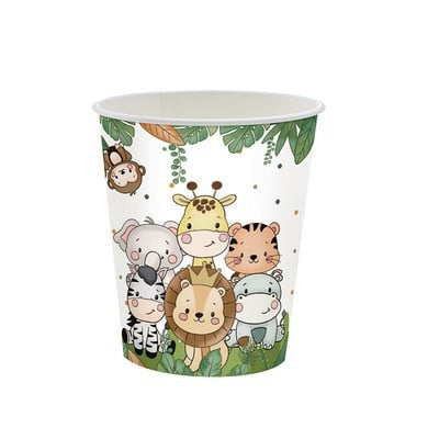 Set 10 Pahare, Klevo, Imprimeu Jungle, din Carton, 7 x 8.5 cm, Verde