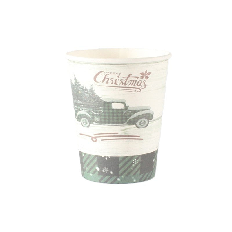 Set 10 Pahare, Klevo, Imprimeu Masina de Craciun, din Carton, 250 - 300 ml, 7.5 x 8.4 x 5.3 cm, Multicolor