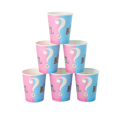 Set 10 Pahare Gender Reveal, Klevo, Girl or Boy, din Carton, 7 x 5 x 8.5 cm, 250 ml, Roz/Albastru