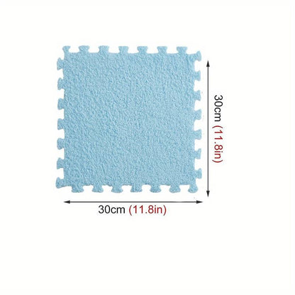 Set 10 Piese Covor tip Puzzle, Klevo, Spuma EVA, Pufos, 30 x 30 x 1 cm, Baby Blue