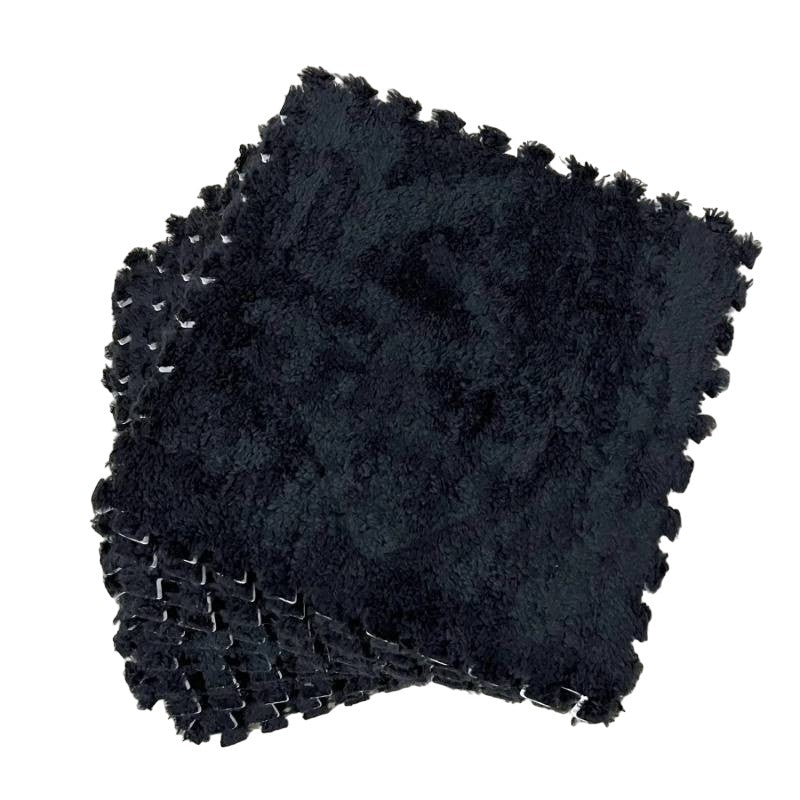 Set 10 Piese Covor tip Puzzle, Klevo, Spuma EVA, Pufos, 30 x 30 x 1 cm, Negru