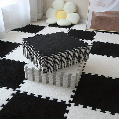 Set 10 Piese Covor tip Puzzle, Klevo, Spuma EVA, Pufos, 30 x 30 x 1 cm, Negru