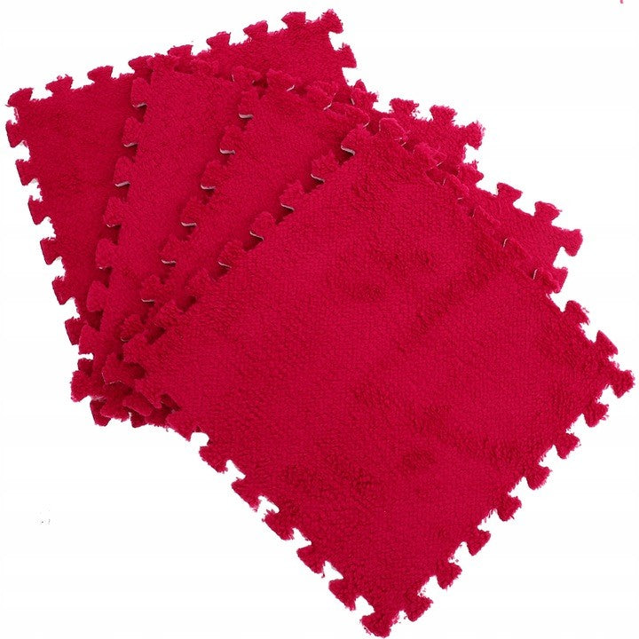 Set 10 Piese Covor tip Puzzle, Klevo, Spuma EVA, Pufos, 30 x 30 x 1 cm, Rosu