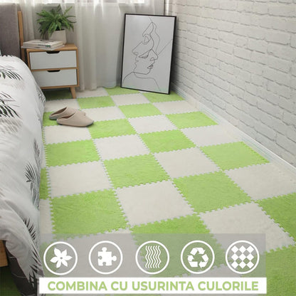 Set 10 Piese Covor tip Puzzle, Klevo, Spuma EVA, Pufos, 30 x 30 x 1 cm, Verde