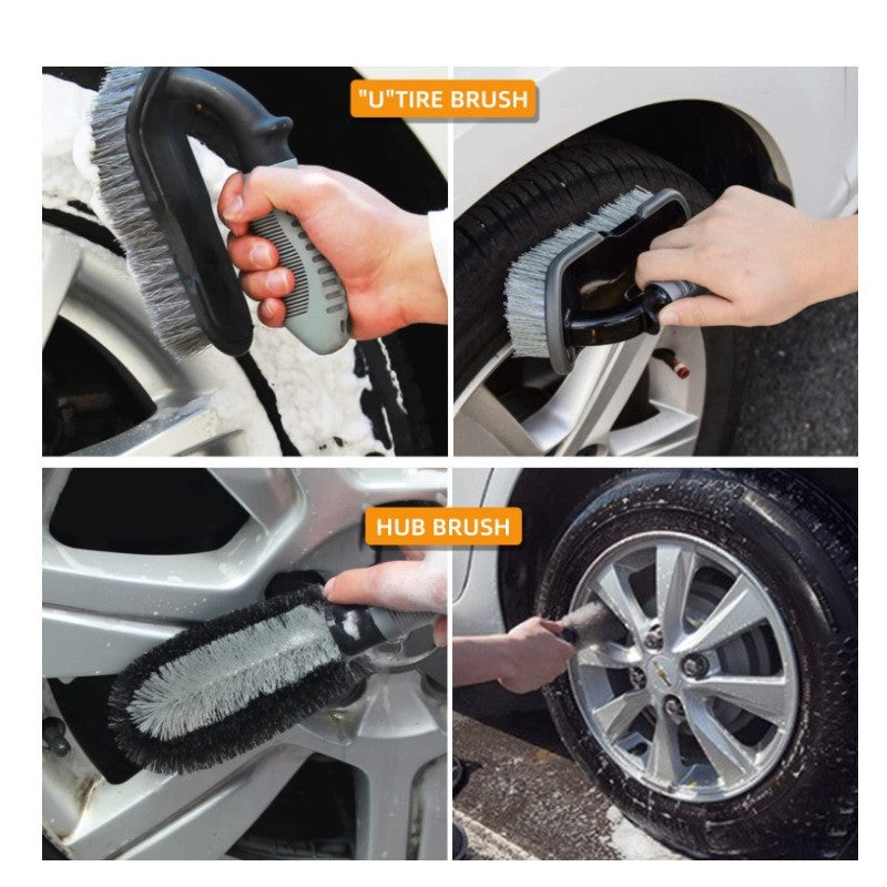 Set 10 Piese pentru Spalat Auto, Klevo, din Plastic si Microfibra, Perii si Lavete, Model C, Gri