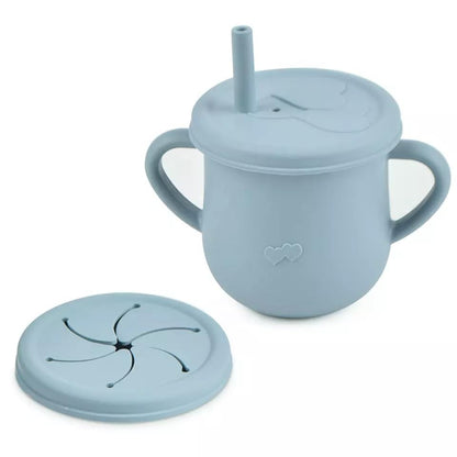 Set 10 Piese Servire Masa. Klevo, pentru Bebelusi si Copii, din Silicon/Lemn, cu Ventuze Anti-alunecare, fara Alergeni. +6 Luni, Model Elefant, Albastru Deschis
