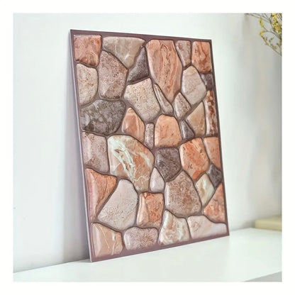 Set 10 Placi Tapet 3D, Klevo, 30 x 30 cm, din PVC, Tip Piatra, Suprafata acoperita 0.9 mp, Autoadeziv, Caramiziu