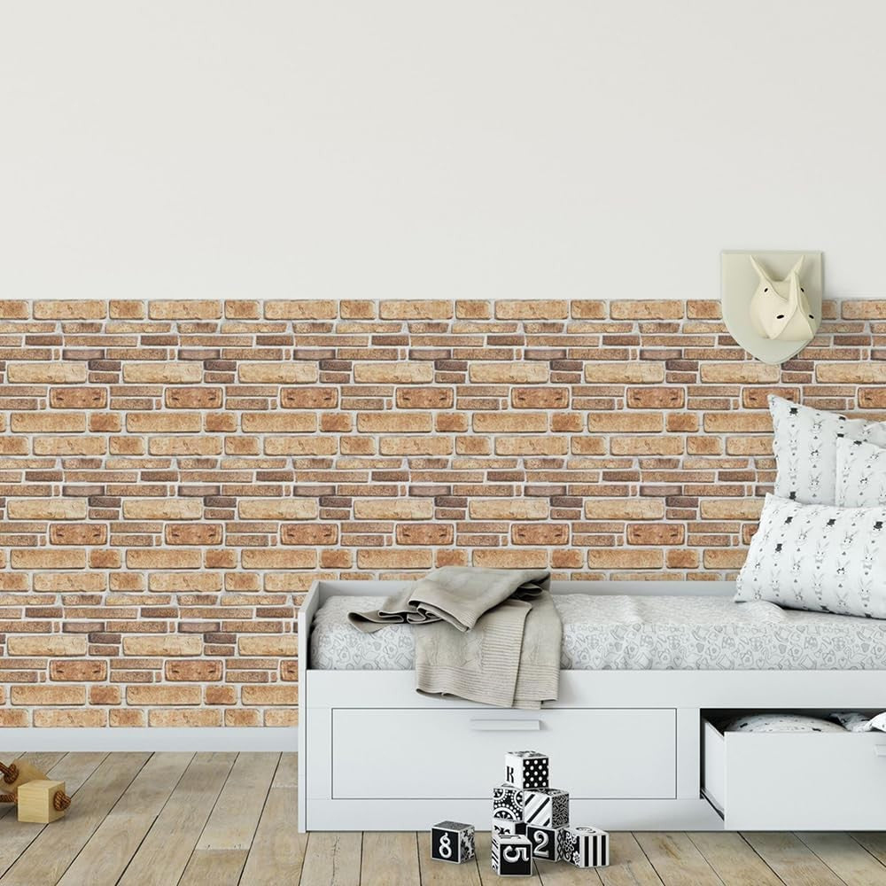 Set 10 Placi Tapet 3D, Klevo, 30 x 30 cm, din PVC, Tip Piatra, Suprafata acoperita 0.9 mp, Autoadeziv, Bej