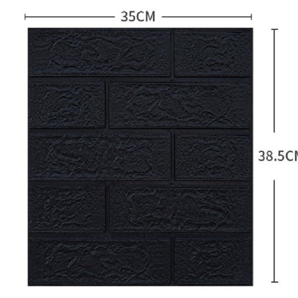 Set 10 Placi Tapet 3D, Klevo, 35 x 38 cm, Grosime 3 mm, din Polietilena, Model Caramida, Suprafata acoperita 1.33 mp, Negru