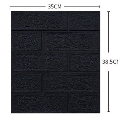 Set 10 Placi Tapet 3D, Klevo, 35 x 38 cm, Grosime 3 mm, din Polietilena, Model Caramida, Suprafata acoperita 1.33 mp, Negru