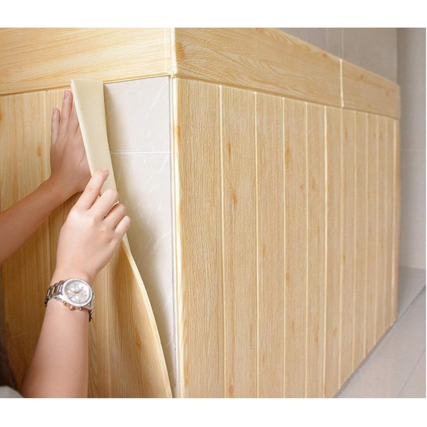 Set 10 Placi Tapet 3D, Klevo, 70 x 70 cm, Grosime 3 mm, din Rasina, Tip Placi de Lemn, Suprafata Acoperita 4.9 mp, Crem
