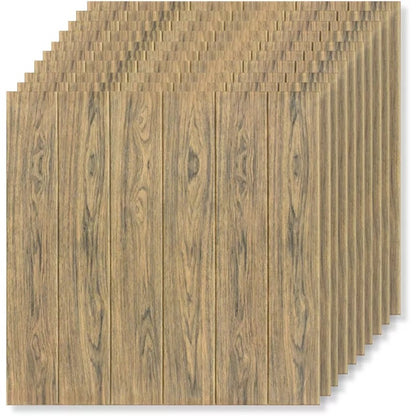 Set 10 Placi Tapet 3D, Klevo, 70 x 70 cm, Grosime 3 mm, din Rasina, Tip Placi de Lemn, Suprafata Acoperita 4.9 mp, Maro Deschis