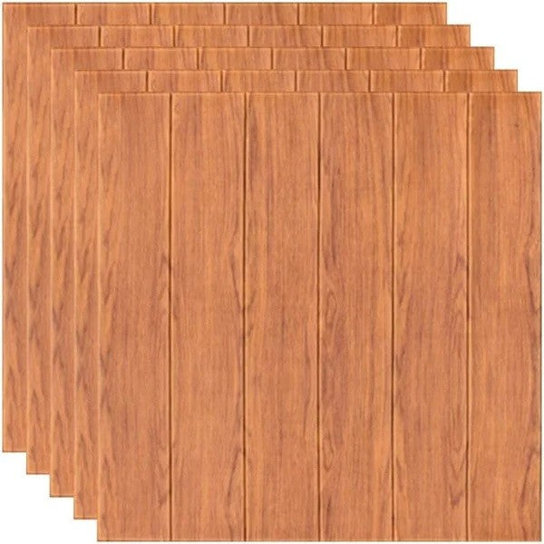 Set 10 Placi Tapet 3D, Klevo, 70 x 70 cm, Grosime 3 mm, din Rasina, Tip Placi de Lemn, Suprafata Acoperita 4.9 mp, Maro Roscat