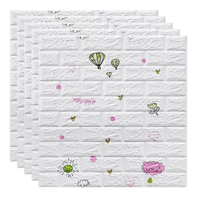 Set 10 Placi Tapet 3D, Klevo, 70 x 77 cm, Grosime 3 mm, din Polietilena, Tip Caramida, Model cu Baloane, Suprafata acoperita 5.3 mp, Alb