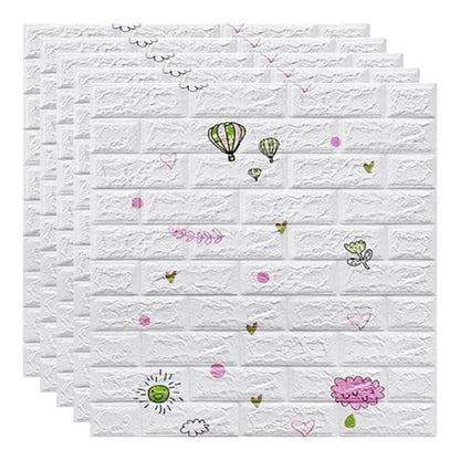 Set 10 Placi Tapet 3D, Klevo, 70 x 77 cm, Grosime 3 mm, din Polietilena, Tip Caramida, Model cu Baloane, Suprafata acoperita 5.3 mp, Alb