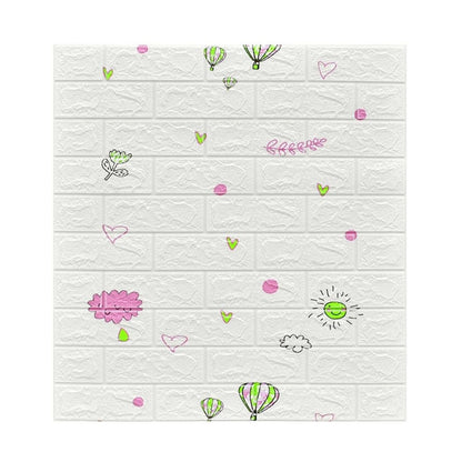 Set 10 Placi Tapet 3D, Klevo, 70 x 77 cm, Grosime 3 mm, din Polietilena, Tip Caramida, Model cu Baloane, Suprafata acoperita 5.3 mp, Alb