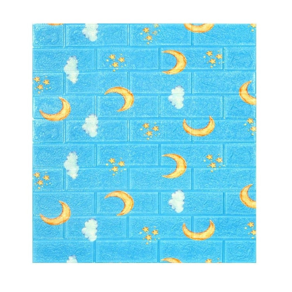 Set 10 Placi Tapet 3D, Klevo, 70 x 77 cm, Grosime 3 mm, din Polietilena, Tip Caramida, Model Luna, Suprafata acoperita 5.3 mp, Albastru