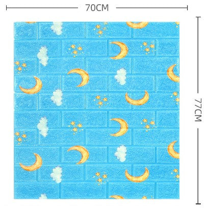 Set 10 Placi Tapet 3D, Klevo, 70 x 77 cm, Grosime 3 mm, din Polietilena, Tip Caramida, Model Luna, Suprafata acoperita 5.3 mp, Albastru