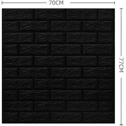 Set 10 Placi Tapet 3D, Klevo, 70 x 77 cm, Grosime 3 mm, din Polietilena, Model Caramida, Suprafata acoperita 5.3 mp, Negru