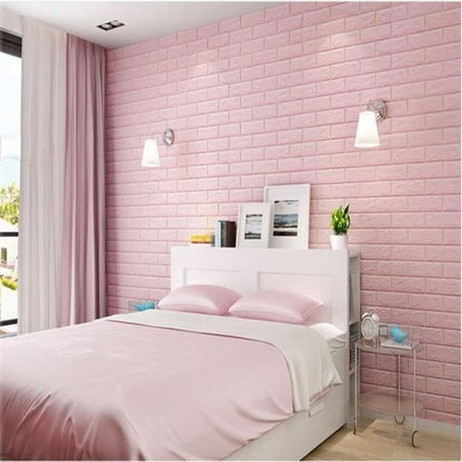 Set 10 Placi Tapet 3D, Klevo, 70 x 77 cm, Grosime 3 mm, din Polietilena, Model Caramida, Suprafata acoperita 5.3 mp, Roz