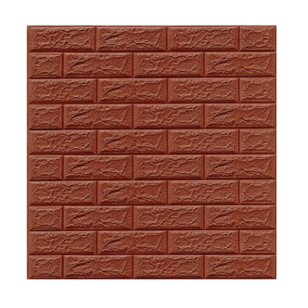 Set 10 Placi Tapet 3D, Klevo, 70 x 77 cm, Grosime 3 mm, din Polietilena, Model Caramida, Suprafata acoperita 5.3 mp, Maro