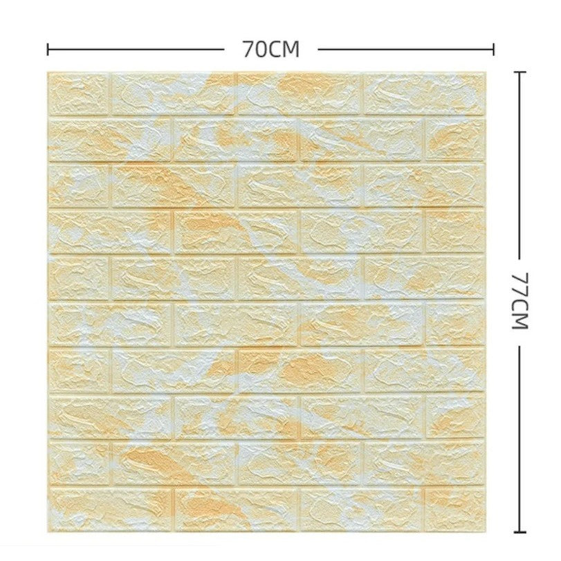 Set 10 Placi Tapet 3D, Klevo, 70 x 77 cm, Grosime 3 mm, din Polietilena, Model Caramida, Suprafata acoperita 5.3 mp, Marmura Galbena