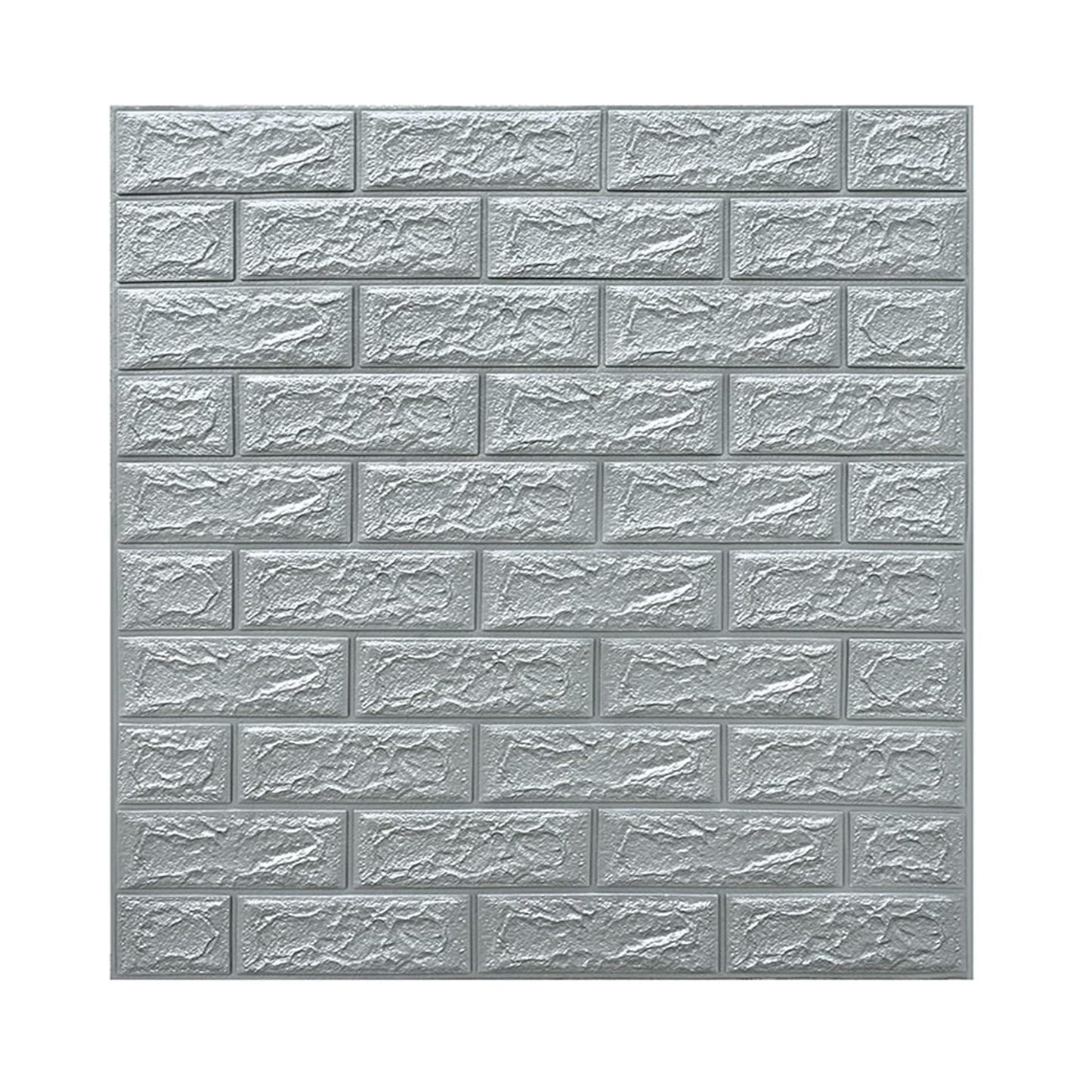 Set 10 Placi Tapet 3D, Klevo, 70 x 77 cm, Grosime 3 mm, din Polietilena, Model Caramida, Suprafata acoperita 5.3 mp, Argintiu