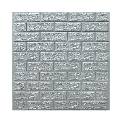 Set 10 Placi Tapet 3D, Klevo, 70 x 77 cm, Grosime 3 mm, din Polietilena, Model Caramida, Suprafata acoperita 5.3 mp, Argintiu