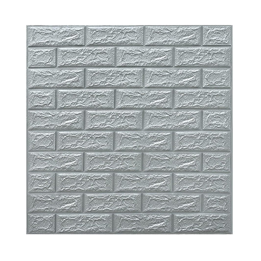 Set 10 Placi Tapet 3D, Klevo, 70 x 77 cm, Grosime 3 mm, din Polietilena, Model Caramida, Suprafata acoperita 5.3 mp, Argintiu