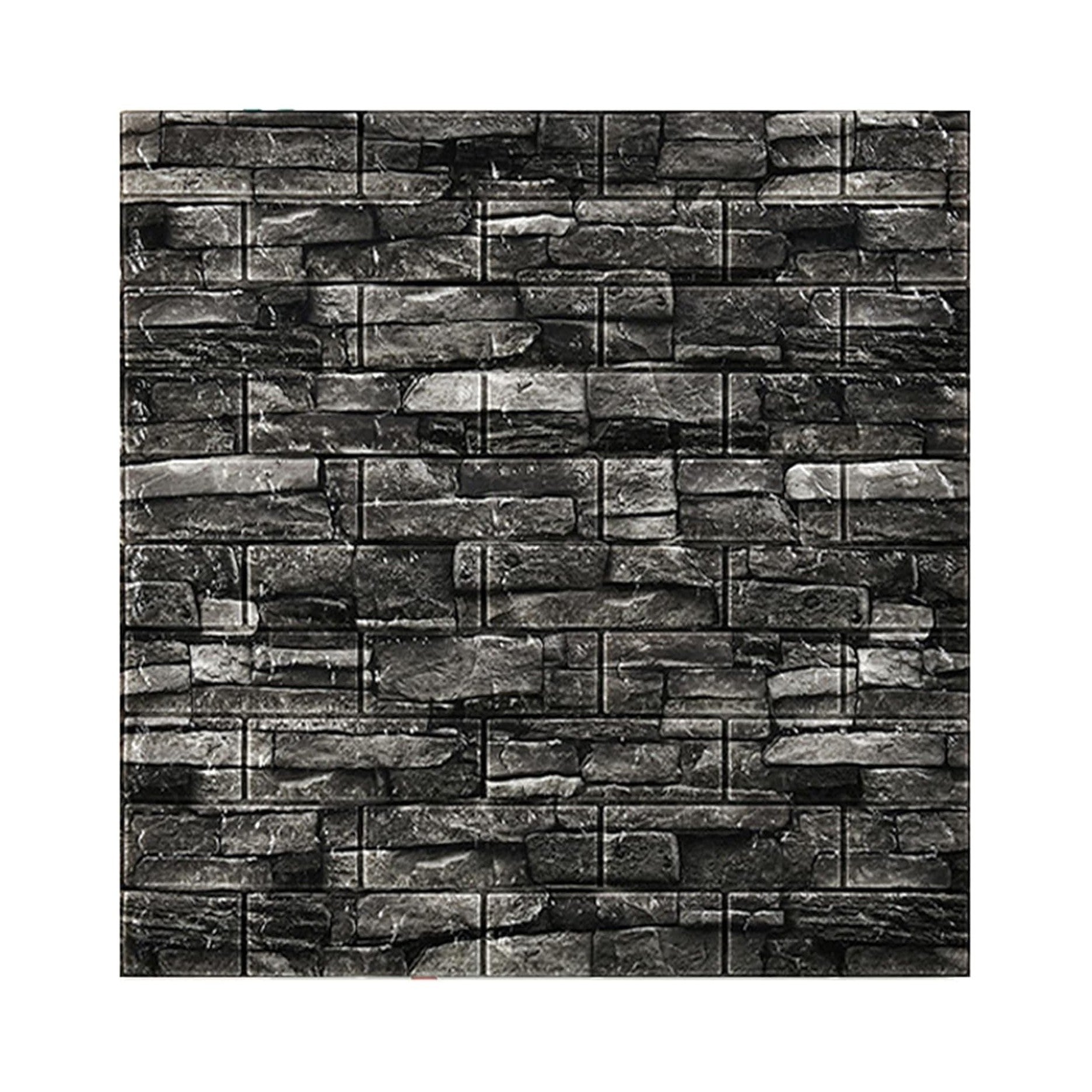 Set 10 Placi Tapet 3D, Klevo, 70 x 77 cm, Grosime 3 mm, din Polietilena, Model Caramida, Suprafata acoperita 5.3 mp, Gri Inchis