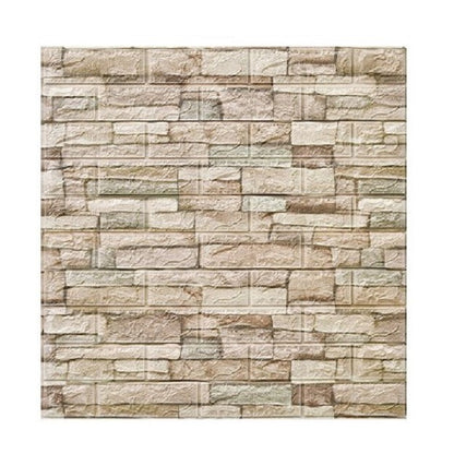 Set 10 Placi Tapet 3D, Klevo, 70 x 77 cm, Grosime 3 mm, din Polietilena, Model Caramida, Suprafata acoperita 5.3 mp, Bej