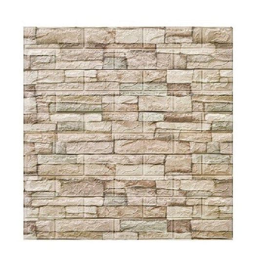 Set 10 Placi Tapet 3D, Klevo, 70 x 77 cm, Grosime 3 mm, din Polietilena, Model Caramida, Suprafata acoperita 5.3 mp, Bej
