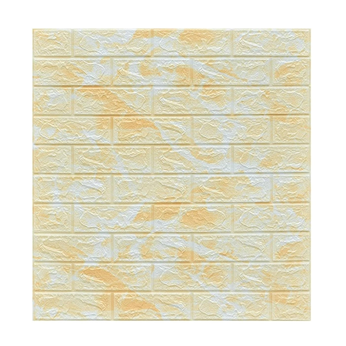 Set 10 Placi Tapet 3D, Klevo, 70 x 77 cm, Grosime 3 mm, din Polietilena, Model Caramida, Suprafata acoperita 5.3 mp, Marmura Galbena