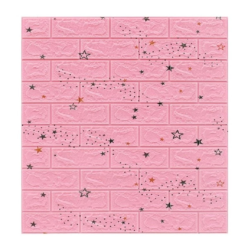 Set 10 Placi Tapet 3D, Klevo, 70 x 77 cm, Grosime 3 mm, din Polietilena, Tip Caramida, Model Stele, Suprafata acoperita 5.3 mp, Roz