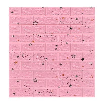 Set 10 Placi Tapet 3D, Klevo, 70 x 77 cm, Grosime 3 mm, din Polietilena, Tip Caramida, Model Stele, Suprafata acoperita 5.3 mp, Roz