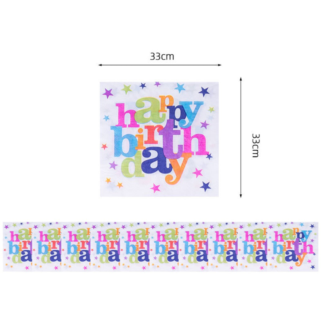 Set 10 Servetele Happy Birthday, Klevo, pentru Petrecere, Tematica Aniversare, 33x33 cm, Multicolor