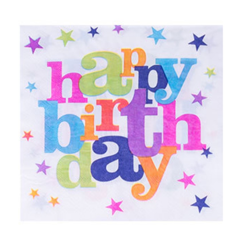 Set 10 Servetele Happy Birthday, Klevo, pentru Petrecere, Tematica Aniversare, 33x33 cm, Multicolor