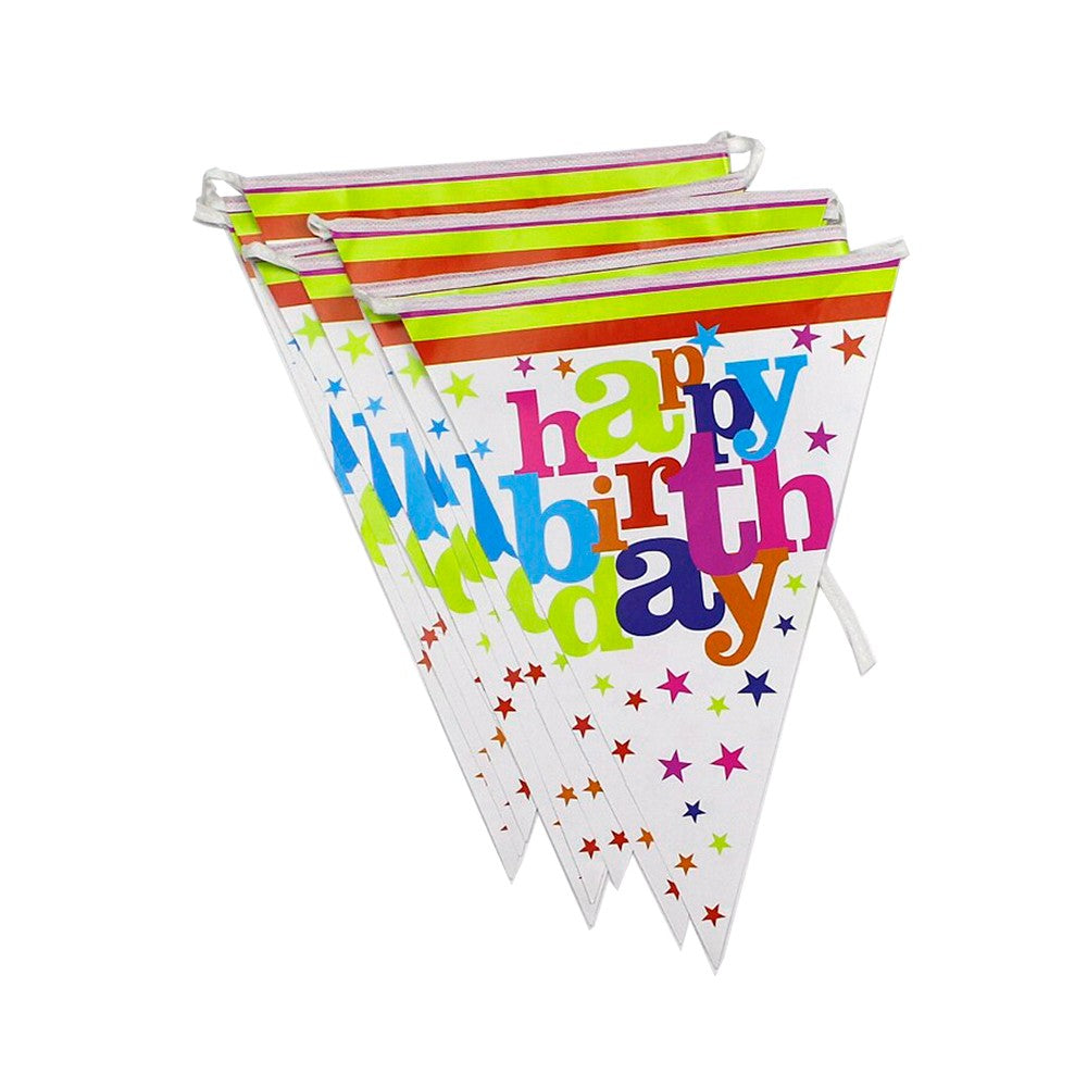 Set 10 Stegulete Tip Banner, Klevo, Colectia Happy Birthday, 270 cm Lungime, din Hartie Cretata, Multicolor