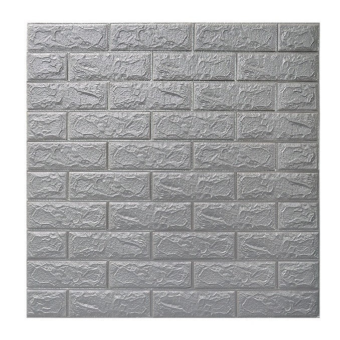 Set 10 Placi de Tapet, Klevo, Autoadezive, 70 x 77 cm, 2.5 mm Grosime, Suprafata Acoperita 5.3 mp, din PVC, Model Caramida, Argintiu