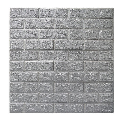 Set 10 Placi de Tapet, Klevo, Autoadezive, 70 x 77 cm, 2.5 mm Grosime, Suprafata Acoperita 5.3 mp, din PVC, Model Caramida, Argintiu