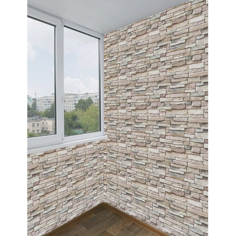 Set 10 Placi de Tapet, Klevo, Autoadezive, 70 x 77 cm, 2.5 mm Grosime, Suprafata Acoperita 5.3 mp, din PVC, Model Piatra, Crem