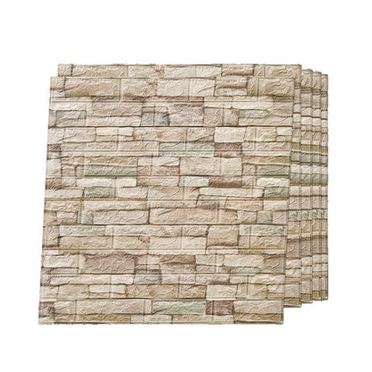 Set 10 Placi de Tapet, Klevo, Autoadezive, 70 x 77 cm, 2.5 mm Grosime, Suprafata Acoperita 5.3 mp, din PVC, Model Piatra, Crem