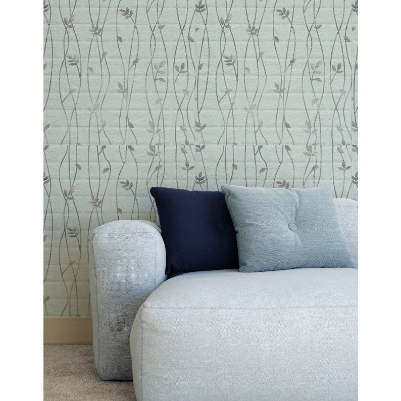 Set 10 Placi de Tapet, Klevo, Autoadezive, 70 x 77 cm, Suprafata Acoperita 5.3 mp, din PVC, Model Frunze Argintii, Gri