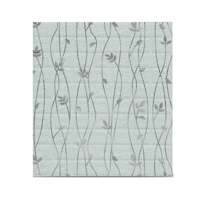 Set 10 Placi de Tapet, Klevo, Autoadezive, 70 x 77 cm, Suprafata Acoperita 5.3 mp, din PVC, Model Frunze Argintii, Gri